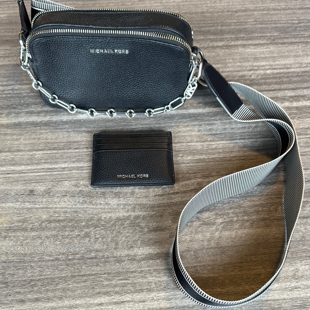 Michael Kors Black Belt Bag with Silver Chain Detailing